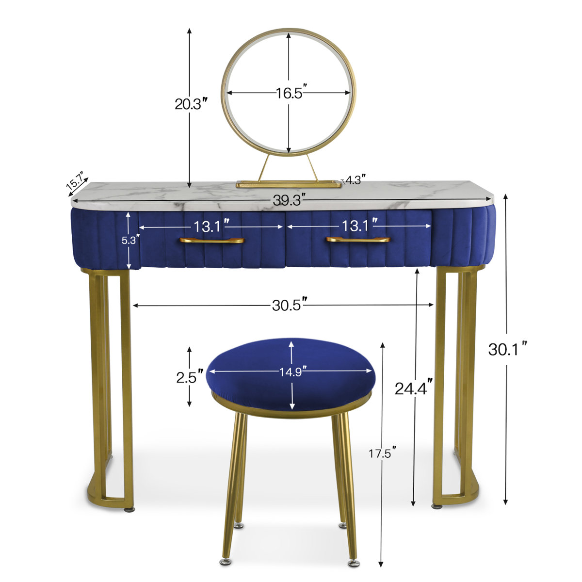 Willa Arlo Interiors Manzi Vanity Set with Stool and Mirror & Reviews